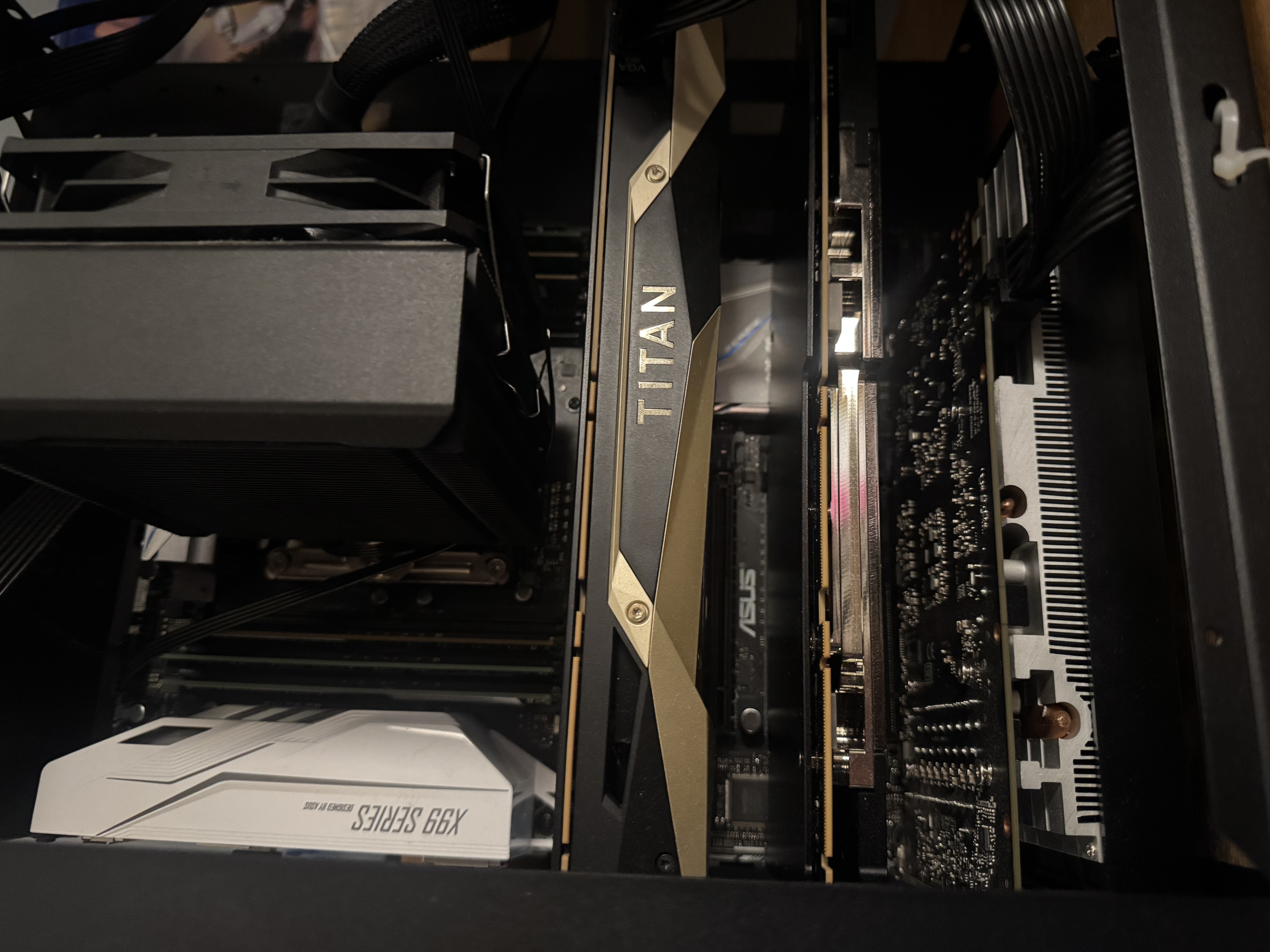Home lab workstation: ASUS X99-A II with a Titan V in the GPU stack